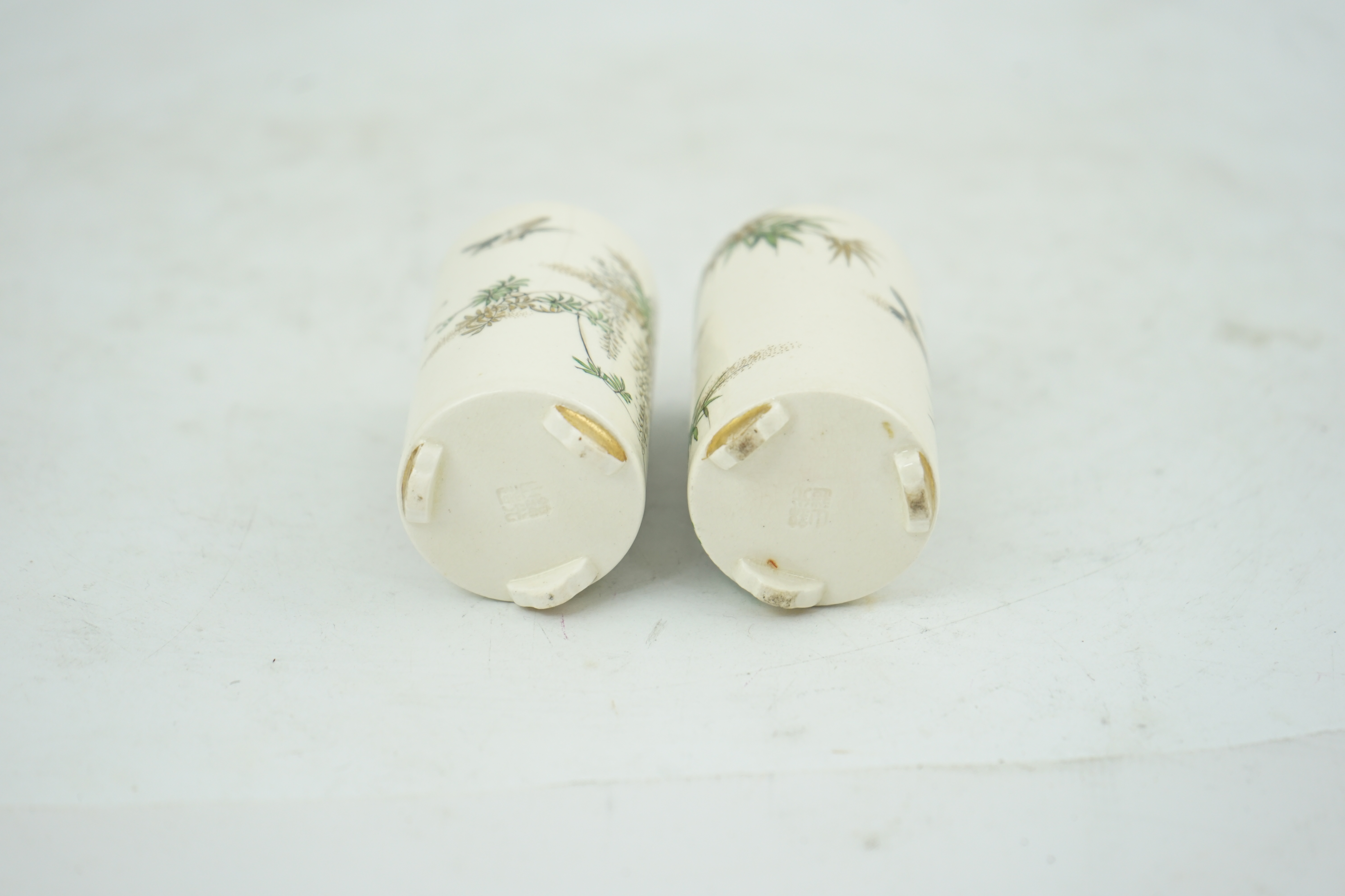 A pair of Japanese Satsuma miniature cylindrical vases, by Kinkozan, early 20th century